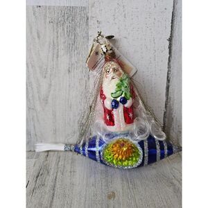 Radko rocket‎ rider reflector Santa 2002 tinsel ornament Xmas tree